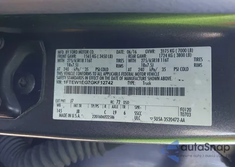 2016 Ford F-150 Xlt из США, поврежденный, VIN 1FTEW1EG7GKF12742